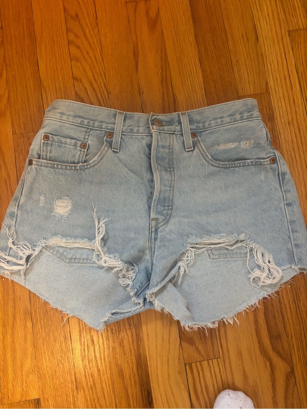 Levi’s 501 Light Wash Distressed High-Rise Denim Shorts